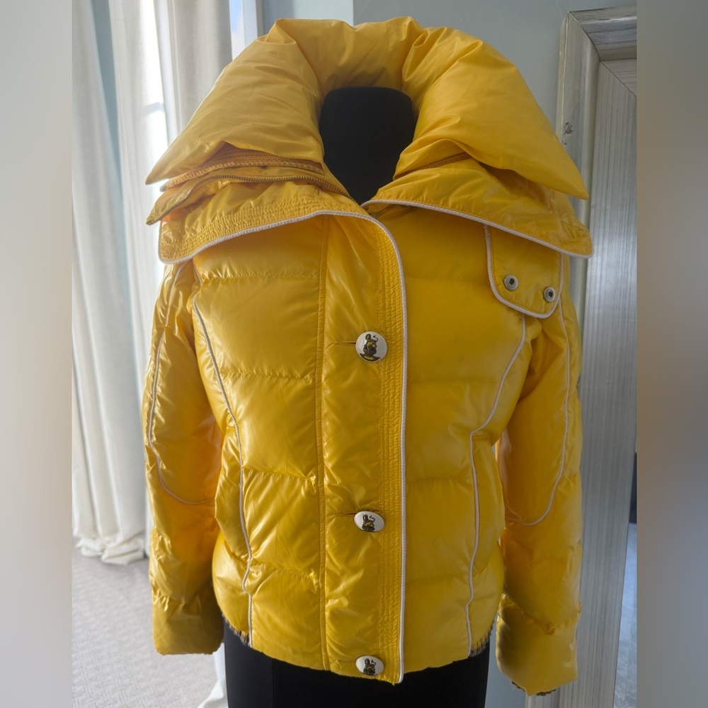Bright Yellow Quilted Puffer Jacket with High Funnel Collar